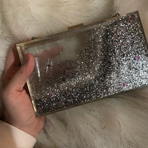 Clear Waterfall Silver Glitter Clutch